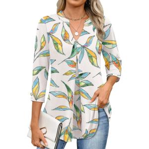 imageANRABESS Womens Tops Business Dressy Casual Blouses 34 Length Sleeve Shirts 2026 Fall Work Tunic Tee TShirts Office OutfitsMulti Leaf