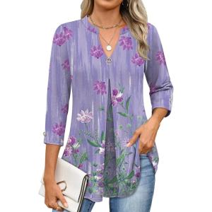 imageANRABESS Womens Tops Business Dressy Casual Blouses 34 Length Sleeve Shirts 2026 Fall Work Tunic Tee TShirts Office OutfitsPurple Flower