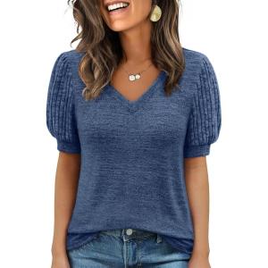 imageANRABESS Womens Tops Short Sleeve Sweaters Dressy Casual V Neck Summer Tunic Blouses Cute Work Shirts 2026 Trendy ClothesBlue