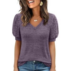 imageANRABESS Womens Tops Short Sleeve Sweaters Dressy Casual V Neck Summer Tunic Blouses Cute Work Shirts 2026 Trendy ClothesPurple