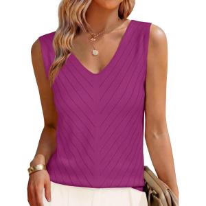 imageANRABESS Womens V Neck Tank Tops Sleeveless Knit Summer Sweater Shirts 2026 Trendy Business Casual Dressy Work OutfitsHot Pink