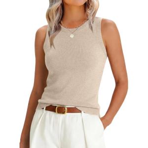 imageANRABESS Womens Wool Blend Tank Tops Sweaters Sleeveless Soft Fitted Business Casual Sweater Shirts 2026 Summer ClothesParchment
