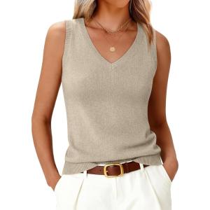 imageANRABESS Womens Wool Blend Tank Tops V Neck Sleeveless Sweater Business Casual Work Knit Shirts Slim Fit 2026 Summer OutfitsAlmond