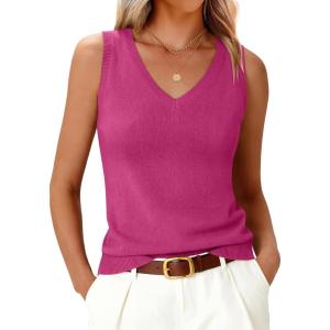 imageANRABESS Womens Wool Blend Tank Tops V Neck Sleeveless Sweater Business Casual Work Knit Shirts Slim Fit 2026 Summer OutfitsHot Pink