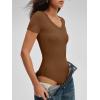 imageANRABESS Bodysuits for Women V Neck Short Sleeve Body Suit Tops Slim Fit Ribbed Knit Soft Basic TShirts 2026 Summer OutfitsBrown