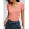 imageANRABESS Bodysuits for Women V Neck Short Sleeve Body Suit Tops Slim Fit Ribbed Knit Soft Basic TShirts 2026 Summer OutfitsCoral