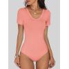 imageANRABESS Bodysuits for Women V Neck Short Sleeve Body Suit Tops Slim Fit Ribbed Knit Soft Basic TShirts 2026 Summer OutfitsCoral
