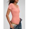 imageANRABESS Bodysuits for Women V Neck Short Sleeve Body Suit Tops Slim Fit Ribbed Knit Soft Basic TShirts 2026 Summer OutfitsCoral