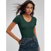 imageANRABESS Bodysuits for Women V Neck Short Sleeve Body Suit Tops Slim Fit Ribbed Knit Soft Basic TShirts 2026 Summer OutfitsDeep Green