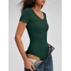 imageANRABESS Bodysuits for Women V Neck Short Sleeve Body Suit Tops Slim Fit Ribbed Knit Soft Basic TShirts 2026 Summer OutfitsDeep Green