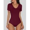 imageANRABESS Bodysuits for Women V Neck Short Sleeve Body Suit Tops Slim Fit Ribbed Knit Soft Basic TShirts 2026 Summer OutfitsDeep Red