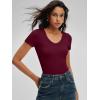imageANRABESS Bodysuits for Women V Neck Short Sleeve Body Suit Tops Slim Fit Ribbed Knit Soft Basic TShirts 2026 Summer OutfitsDeep Red