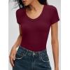 imageANRABESS Bodysuits for Women V Neck Short Sleeve Body Suit Tops Slim Fit Ribbed Knit Soft Basic TShirts 2026 Summer OutfitsDeep Red