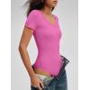 imageANRABESS Bodysuits for Women V Neck Short Sleeve Body Suit Tops Slim Fit Ribbed Knit Soft Basic TShirts 2026 Summer OutfitsHot Pink