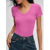 imageANRABESS Bodysuits for Women V Neck Short Sleeve Body Suit Tops Slim Fit Ribbed Knit Soft Basic TShirts 2026 Summer OutfitsHot Pink