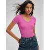 imageANRABESS Bodysuits for Women V Neck Short Sleeve Body Suit Tops Slim Fit Ribbed Knit Soft Basic TShirts 2026 Summer OutfitsHot Pink