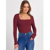 imageANRABESS Long Sleeve Shirts for Women Square Neck Tops Ribbed Knit Slim Fit Basic Tee Going Out Fall Fashion ClothingWine Red