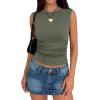 imageANRABESS Tank Tops for Women 2026 Summer Going Out Crop Top Sleeveless Boat Neck Rib Tight Ruched Tee Shirts Vacation ClothesArmy Green