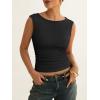 imageANRABESS Tank Tops for Women 2026 Summer Going Out Crop Top Sleeveless Boat Neck Rib Tight Ruched Tee Shirts Vacation ClothesBlack