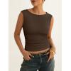 imageANRABESS Tank Tops for Women 2026 Summer Going Out Crop Top Sleeveless Boat Neck Rib Tight Ruched Tee Shirts Vacation ClothesCoffee