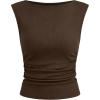 imageANRABESS Tank Tops for Women 2026 Summer Going Out Crop Top Sleeveless Boat Neck Rib Tight Ruched Tee Shirts Vacation ClothesCoffee