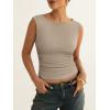 imageANRABESS Tank Tops for Women 2026 Summer Going Out Crop Top Sleeveless Boat Neck Rib Tight Ruched Tee Shirts Vacation ClothesDeep Khaki