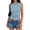 imageANRABESS Tank Tops for Women 2026 Summer Going Out Crop Top Sleeveless Boat Neck Rib Tight Ruched Tee Shirts Vacation ClothesLight Blue