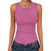 imageANRABESS Tank Tops for Women Sleeveless Henley High Neck Summer Casual Ribbed Slim Shirts Racerback Beach Vacation ClothesHot Pink