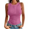 imageANRABESS Tank Tops for Women Sleeveless Henley High Neck Summer Casual Ribbed Slim Shirts Racerback Beach Vacation ClothesHot Pink