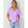 imageANRABESS Women Dressy Tops Short Sleeve Casual Blouses V Neck Lace Trim Summer Boho Shirts 2026 Spring Trendy ClothesLight Purple