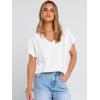 imageANRABESS Women Dressy Tops Short Sleeve Casual Blouses V Neck Lace Trim Summer Boho Shirts 2026 Spring Trendy ClothesWhite