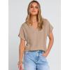 imageANRABESS Women Dressy Tops Short Sleeve Casual Blouses V Neck Lace Trim Summer Boho Shirts 2026 Spring Trendy ClothesYellow Khaki