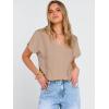 imageANRABESS Women Dressy Tops Short Sleeve Casual Blouses V Neck Lace Trim Summer Boho Shirts 2026 Spring Trendy ClothesYellow Khaki