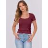 imageANRABESS Women Short Sleeve Tops Scoop Neck Ribbed Knit Slim Fitted Basic Tee Shirt Casual Summer Clothes 2026 Spring OutfitsDeep Red