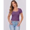 imageANRABESS Women Short Sleeve Tops Scoop Neck Ribbed Knit Slim Fitted Basic Tee Shirt Casual Summer Clothes 2026 Spring OutfitsPurple