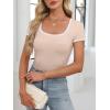 imageANRABESS Women Short Sleeve Tops Square Neck Ribbed Knit Color Block T Shirts Fitted Casual Summer 2026 Trendy Basic TeesApricot