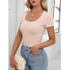 imageANRABESS Women Short Sleeve Tops Square Neck Ribbed Knit Color Block T Shirts Fitted Casual Summer 2026 Trendy Basic TeesApricot