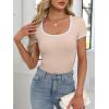 imageANRABESS Women Short Sleeve Tops Square Neck Ribbed Knit Color Block T Shirts Fitted Casual Summer 2026 Trendy Basic TeesApricot