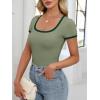 imageANRABESS Women Short Sleeve Tops Square Neck Ribbed Knit Color Block T Shirts Fitted Casual Summer 2026 Trendy Basic TeesArmy Green