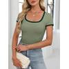 imageANRABESS Women Short Sleeve Tops Square Neck Ribbed Knit Color Block T Shirts Fitted Casual Summer 2026 Trendy Basic TeesArmy Green