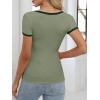 imageANRABESS Women Short Sleeve Tops Square Neck Ribbed Knit Color Block T Shirts Fitted Casual Summer 2026 Trendy Basic TeesArmy Green