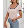 imageANRABESS Women Short Sleeve Tops Square Neck Ribbed Knit Color Block T Shirts Fitted Casual Summer 2026 Trendy Basic TeesBeige
