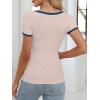 imageANRABESS Women Short Sleeve Tops Square Neck Ribbed Knit Color Block T Shirts Fitted Casual Summer 2026 Trendy Basic TeesBeige