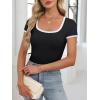imageANRABESS Women Short Sleeve Tops Square Neck Ribbed Knit Color Block T Shirts Fitted Casual Summer 2026 Trendy Basic TeesBlack