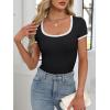 imageANRABESS Women Short Sleeve Tops Square Neck Ribbed Knit Color Block T Shirts Fitted Casual Summer 2026 Trendy Basic TeesBlack