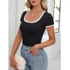 imageANRABESS Women Short Sleeve Tops Square Neck Ribbed Knit Color Block T Shirts Fitted Casual Summer 2026 Trendy Basic TeesBlack