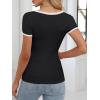 imageANRABESS Women Short Sleeve Tops Square Neck Ribbed Knit Color Block T Shirts Fitted Casual Summer 2026 Trendy Basic TeesBlack