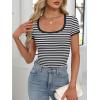 imageANRABESS Women Short Sleeve Tops Square Neck Ribbed Knit Color Block T Shirts Fitted Casual Summer 2026 Trendy Basic TeesBlack White Stripe