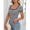 imageANRABESS Women Short Sleeve Tops Square Neck Ribbed Knit Color Block T Shirts Fitted Casual Summer 2026 Trendy Basic TeesBlack White Stripe