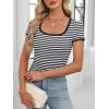 imageANRABESS Women Short Sleeve Tops Square Neck Ribbed Knit Color Block T Shirts Fitted Casual Summer 2026 Trendy Basic TeesBlack White Stripe
